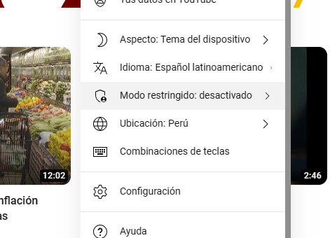 Alternar el modo restringido en el escritorio de YouTube