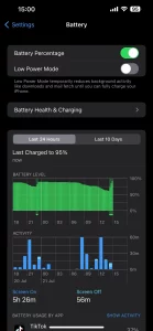 Página de configuración de la batería del iPhone