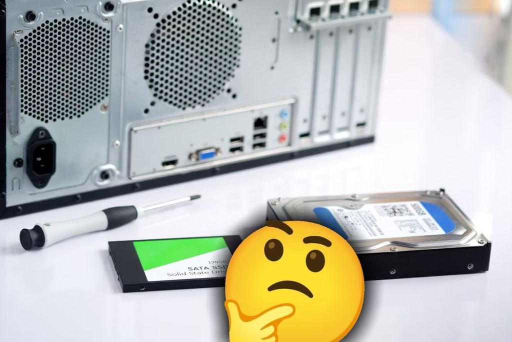 ssd hdd frente a carcasa de pc con emojiDAMRONG RATTANAPONG/Shutterstock